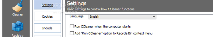 Showing the CCleaner settings